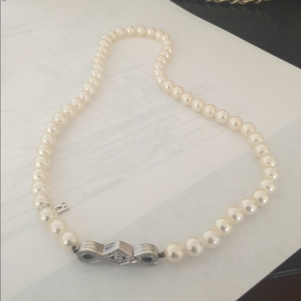 Mikimoto Pearl Strand With 18k White Gold Diamond Clasp.